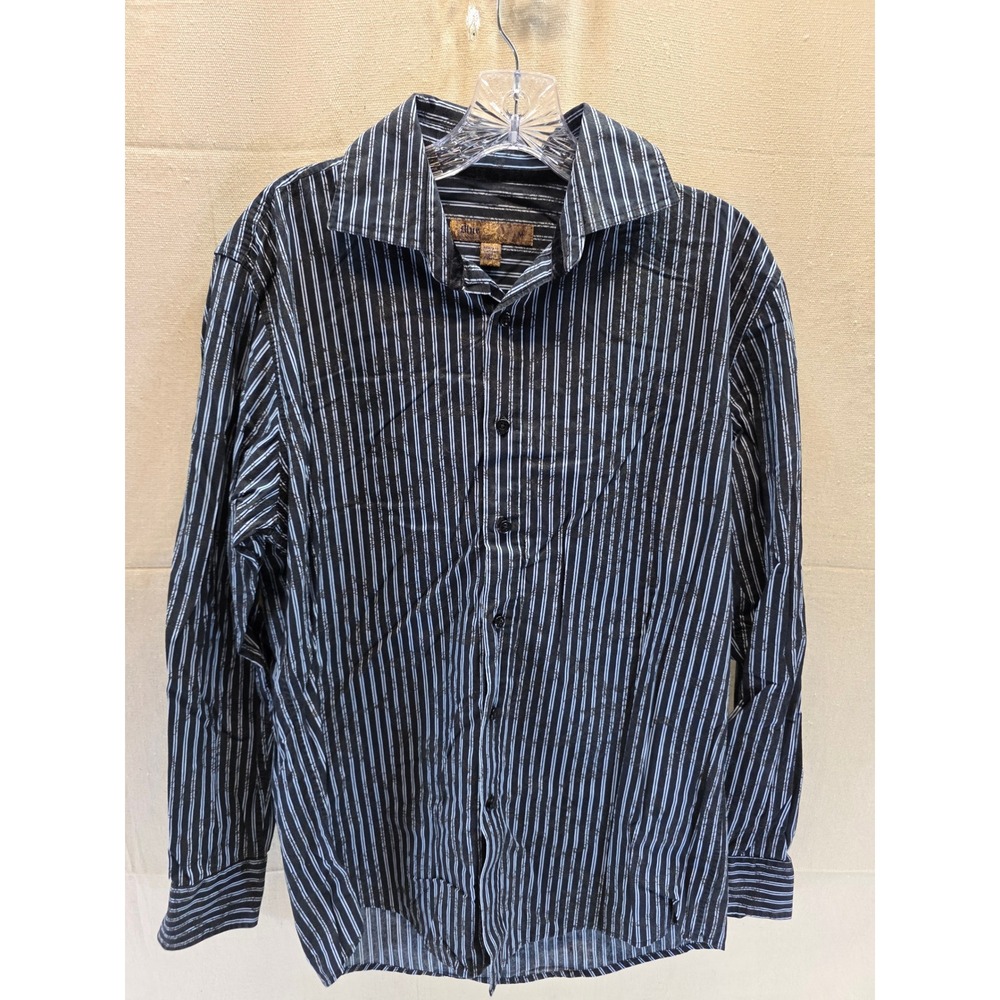 Blue Cult Mens Button Down Shirt Black Blue Striped Paisley Damask Cotton Medium